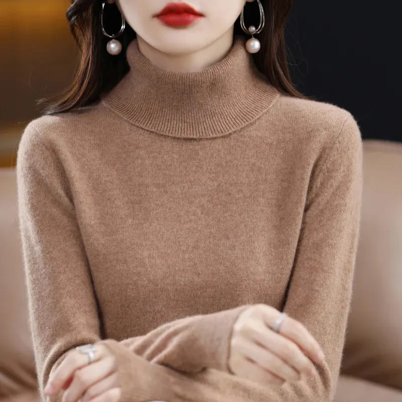 100% Merino Wool Cashmere Sweater Women Knitted Sweater Turtleneck Long Sleeve Pullovers Autumn Winter Clothing Warm Jumper Tops