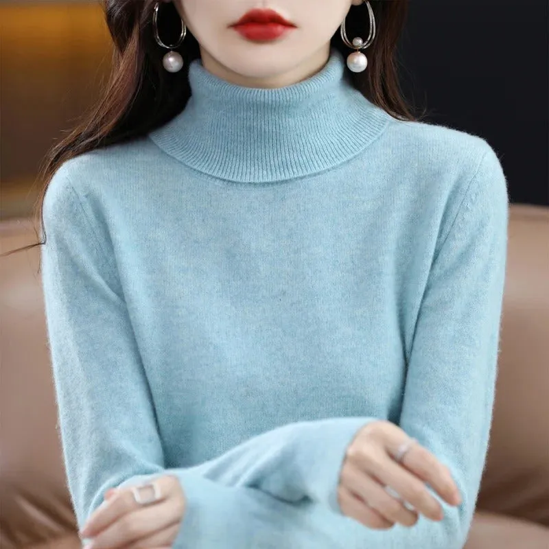 100% Merino Wool Cashmere Sweater Women Knitted Sweater Turtleneck Long Sleeve Pullovers Autumn Winter Clothing Warm Jumper Tops