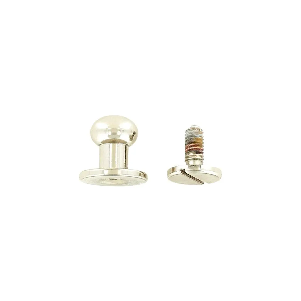 10mm, Nickel, Round Top Collar Button Stud with Screw, Solid Brass - PK5, #P-2509-SBN