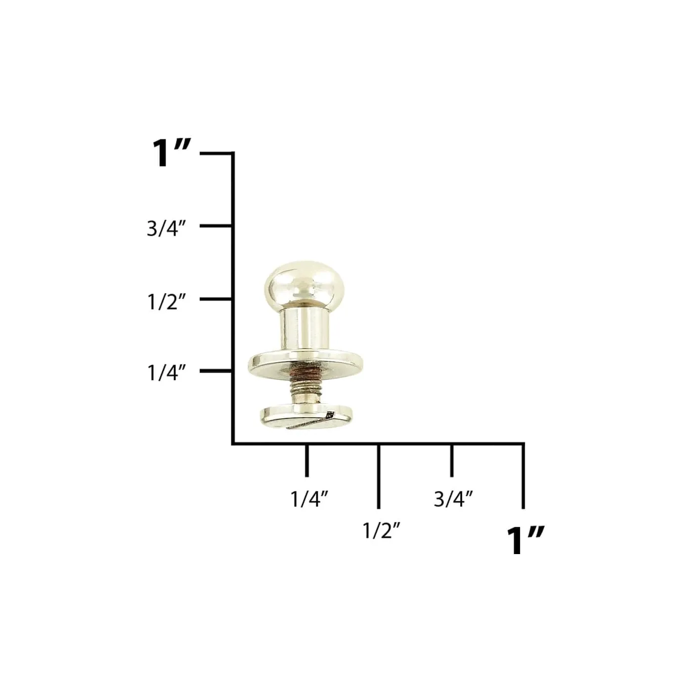 10mm, Nickel, Round Top Collar Button Stud with Screw, Solid Brass - PK5, #P-2509-SBN