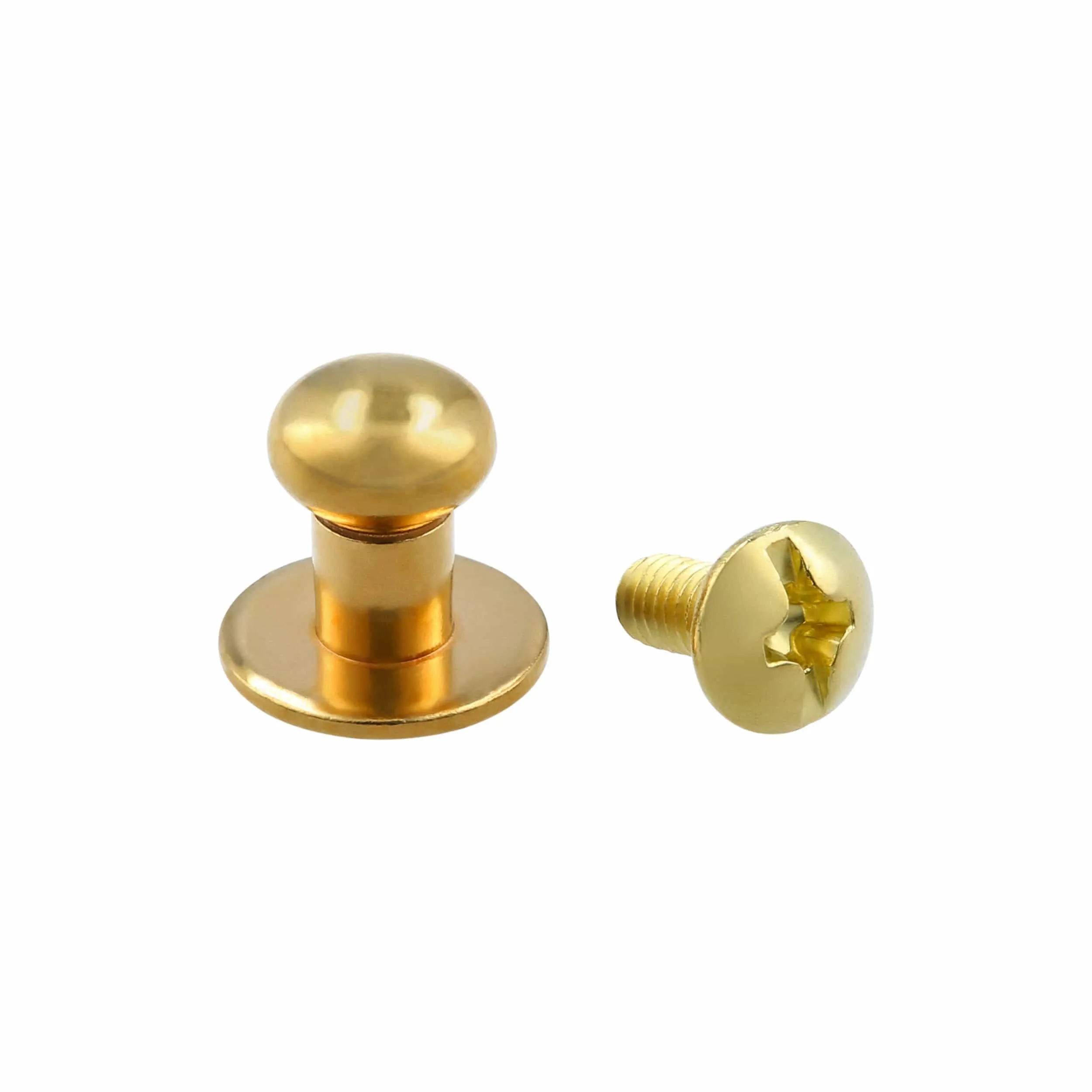 10mm, Shiny Brass, Flat Top Collar Button Stud with Screw, Solid Brass - PK10, #P-1700-SB