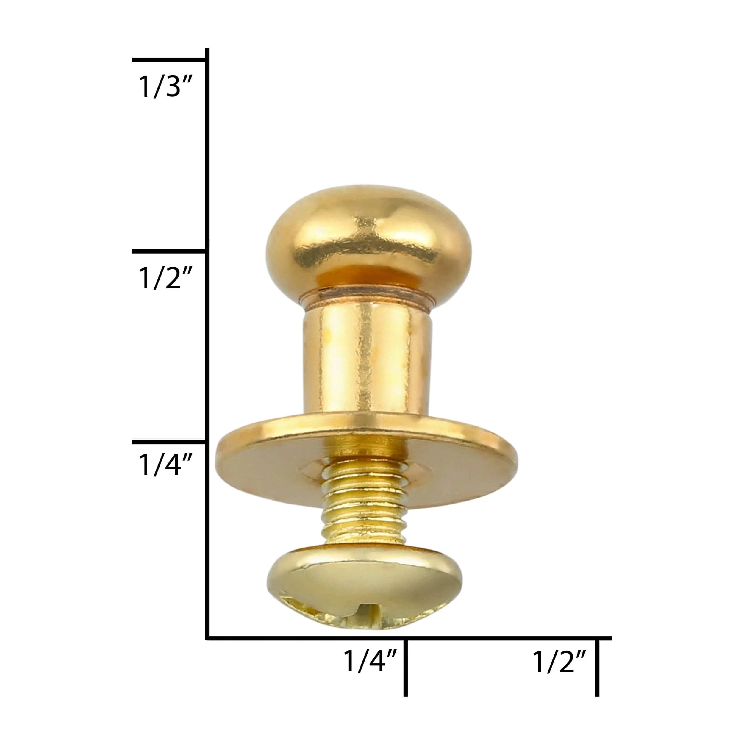 10mm, Shiny Brass, Flat Top Collar Button Stud with Screw, Solid Brass - PK10, #P-1700-SB