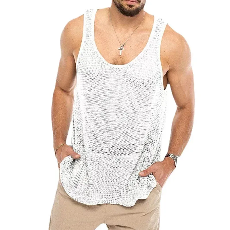 Aidase Men Summer Knitted Tank Top Loose Sleeveless Sportswear Tops Boys Casual Fitness Bodybuilding Breathable Tees Plus Size Xxxl