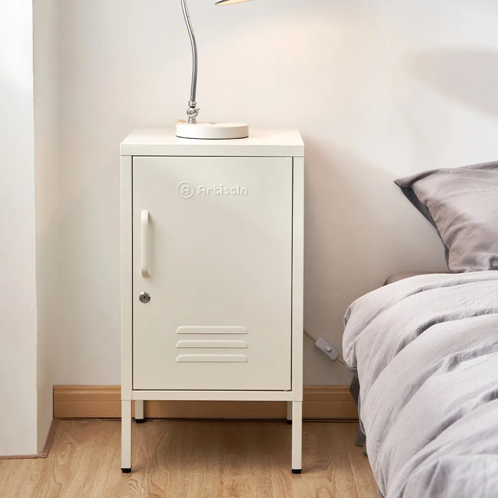 ArtissIn Bedside Table Metal Cabinet - MINI White