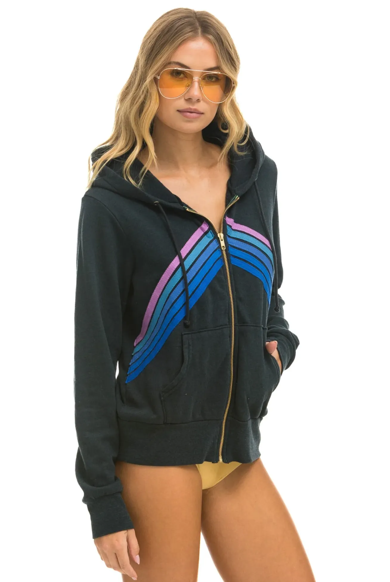 AVIATOR NATION MOUNTAIN STITCH CHEVRON ZIP HOODIE - CHARCOAL // BLUE // PURPLE UNISEX