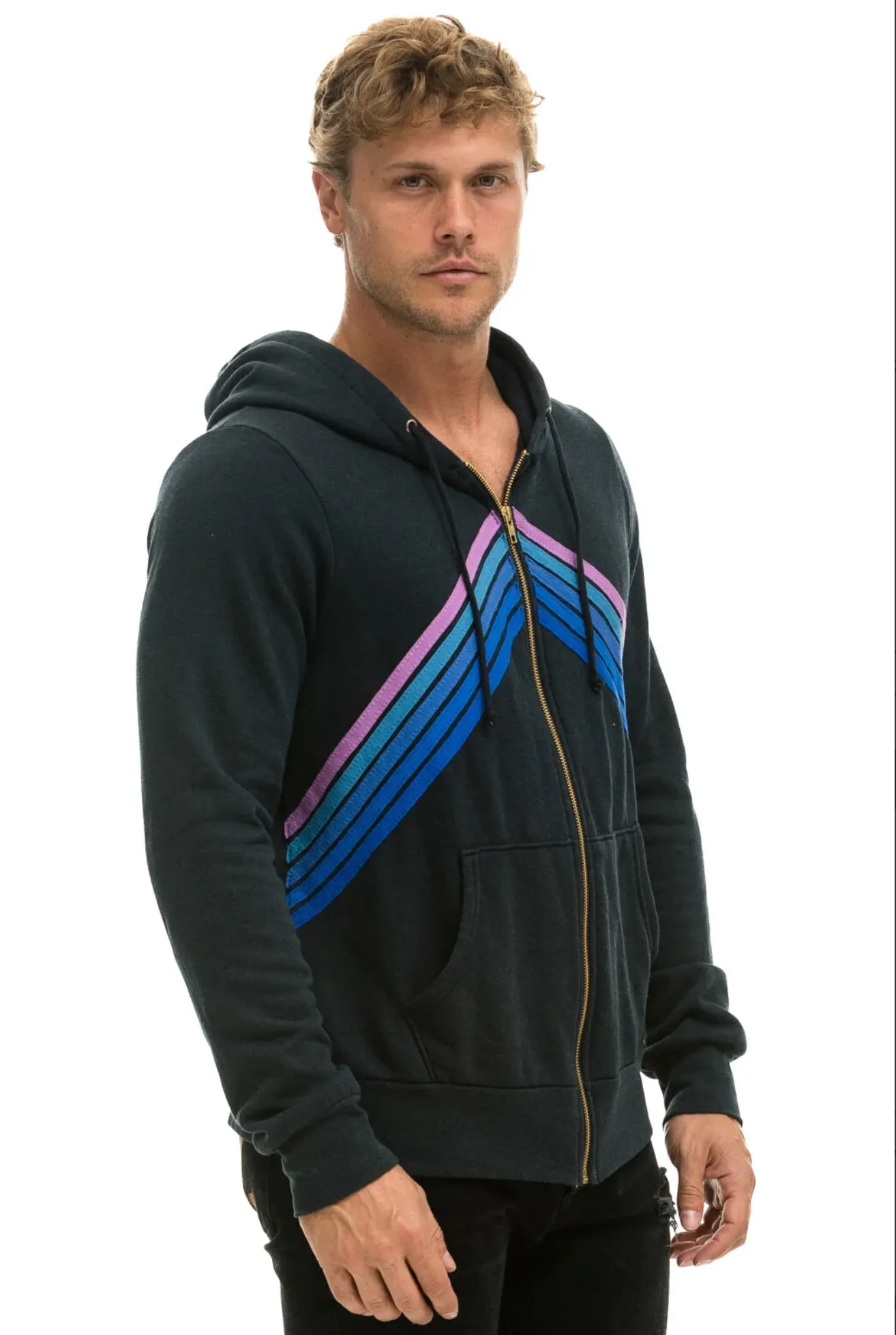 AVIATOR NATION MOUNTAIN STITCH CHEVRON ZIP HOODIE - CHARCOAL // BLUE // PURPLE UNISEX