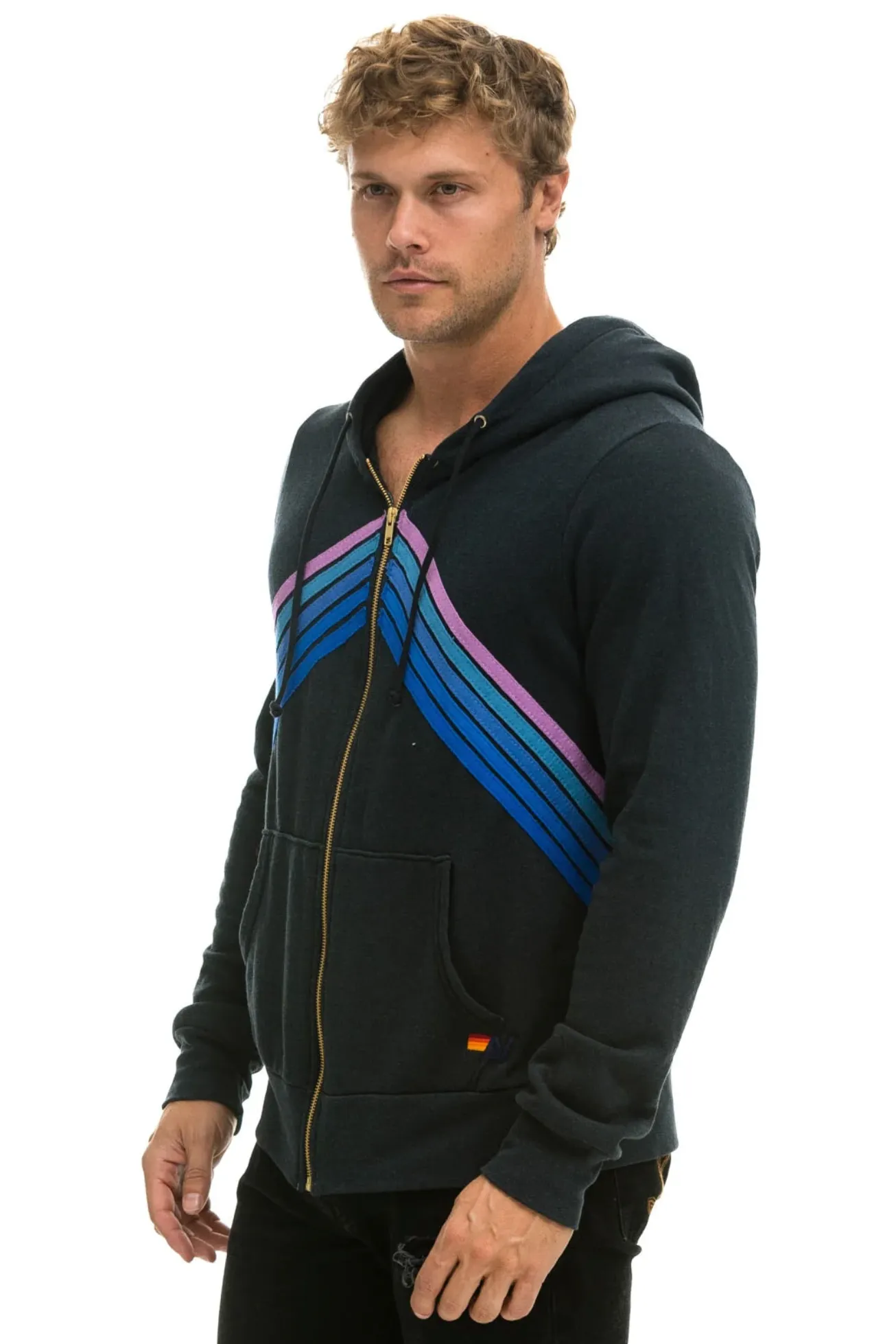 AVIATOR NATION MOUNTAIN STITCH CHEVRON ZIP HOODIE - CHARCOAL // BLUE // PURPLE UNISEX