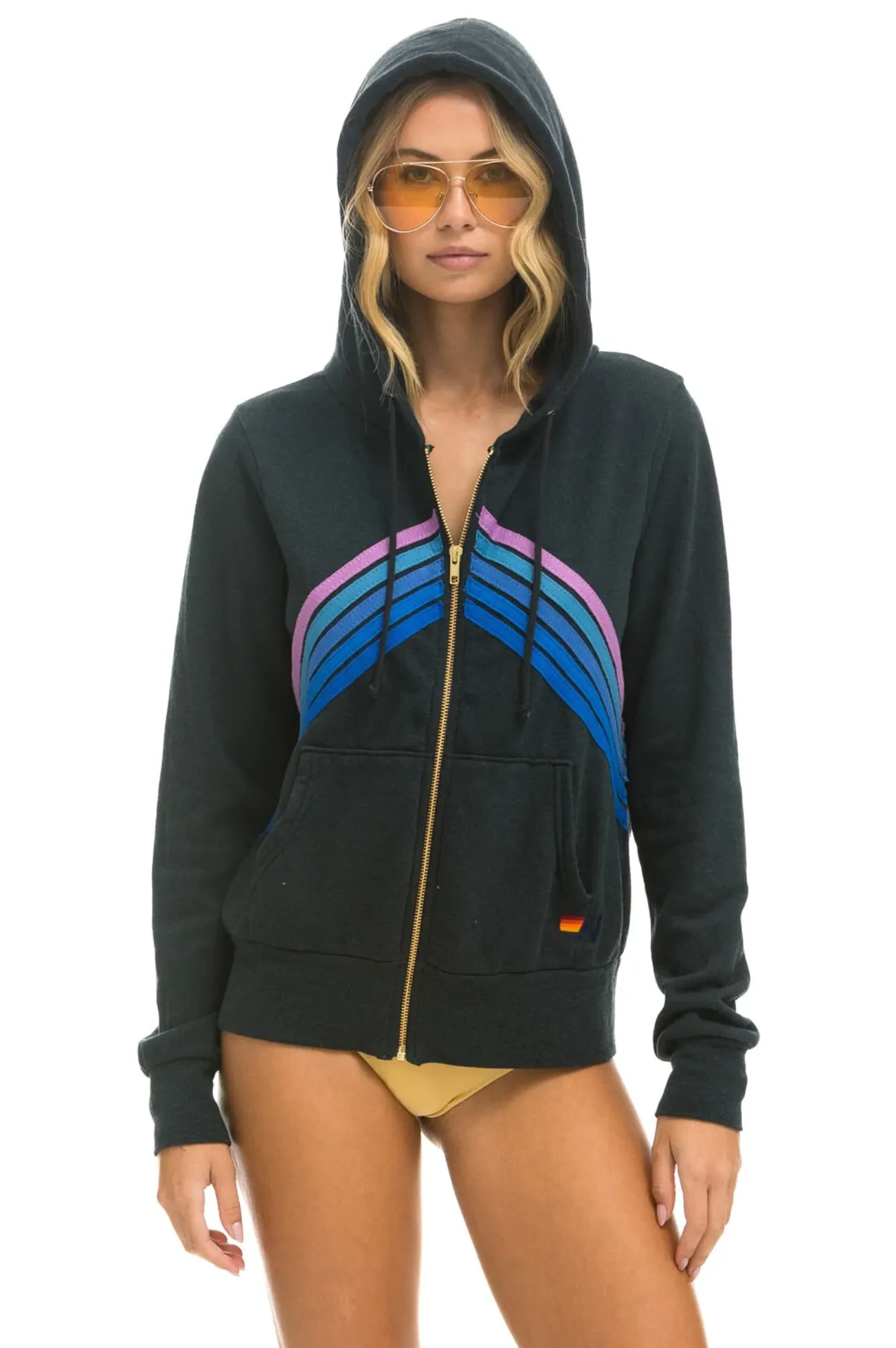 AVIATOR NATION MOUNTAIN STITCH CHEVRON ZIP HOODIE - CHARCOAL // BLUE // PURPLE UNISEX