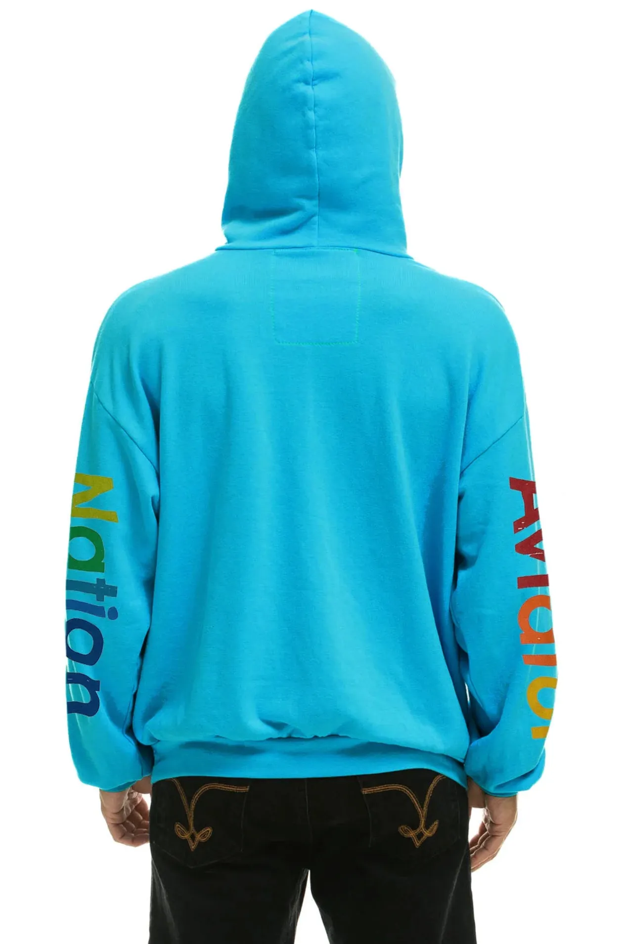 AVIATOR NATION UNISEX RELAXED PULLOVER HOODIE IN NEON BLUE