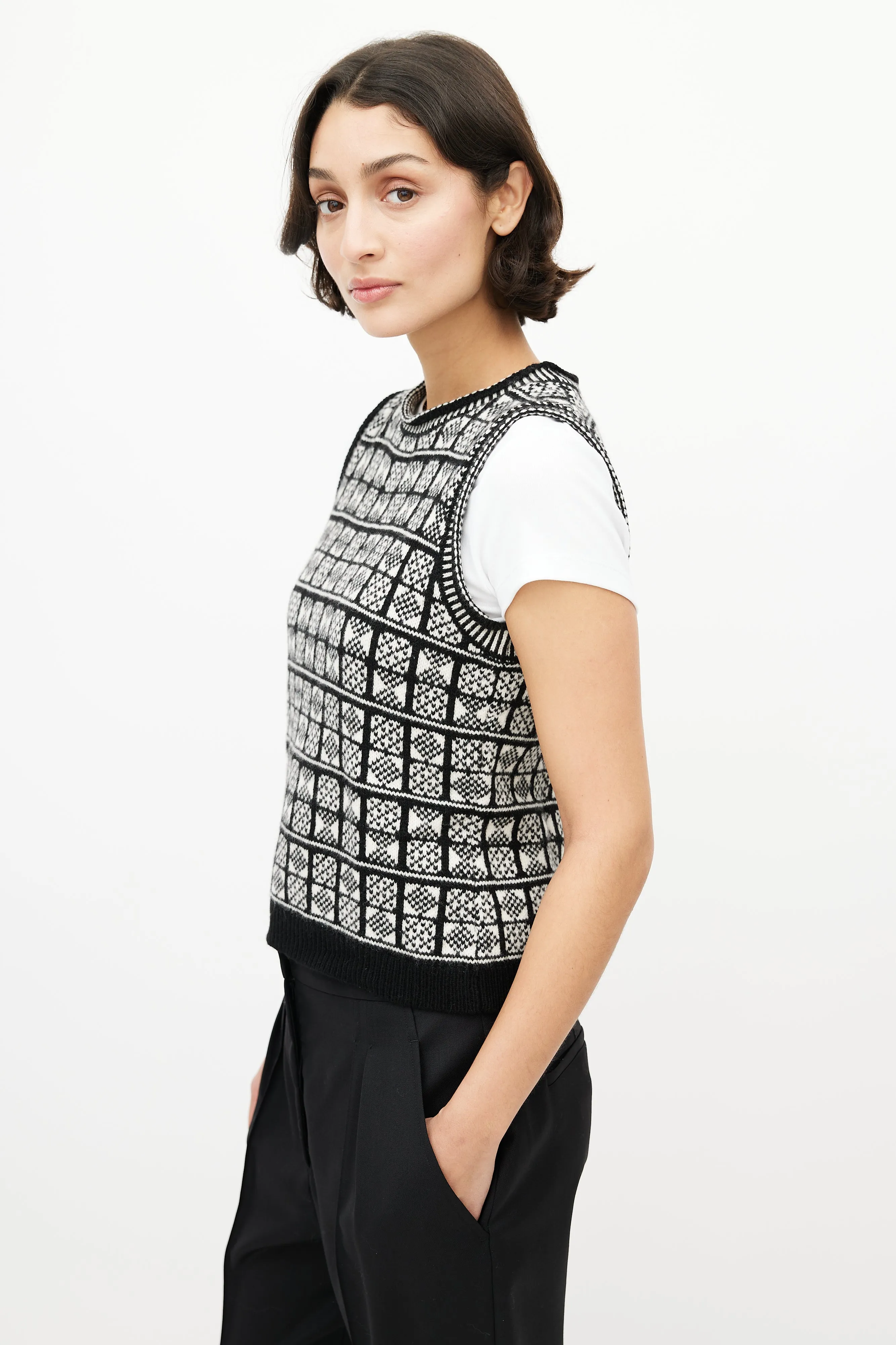 Black & White Wool Knit Vest