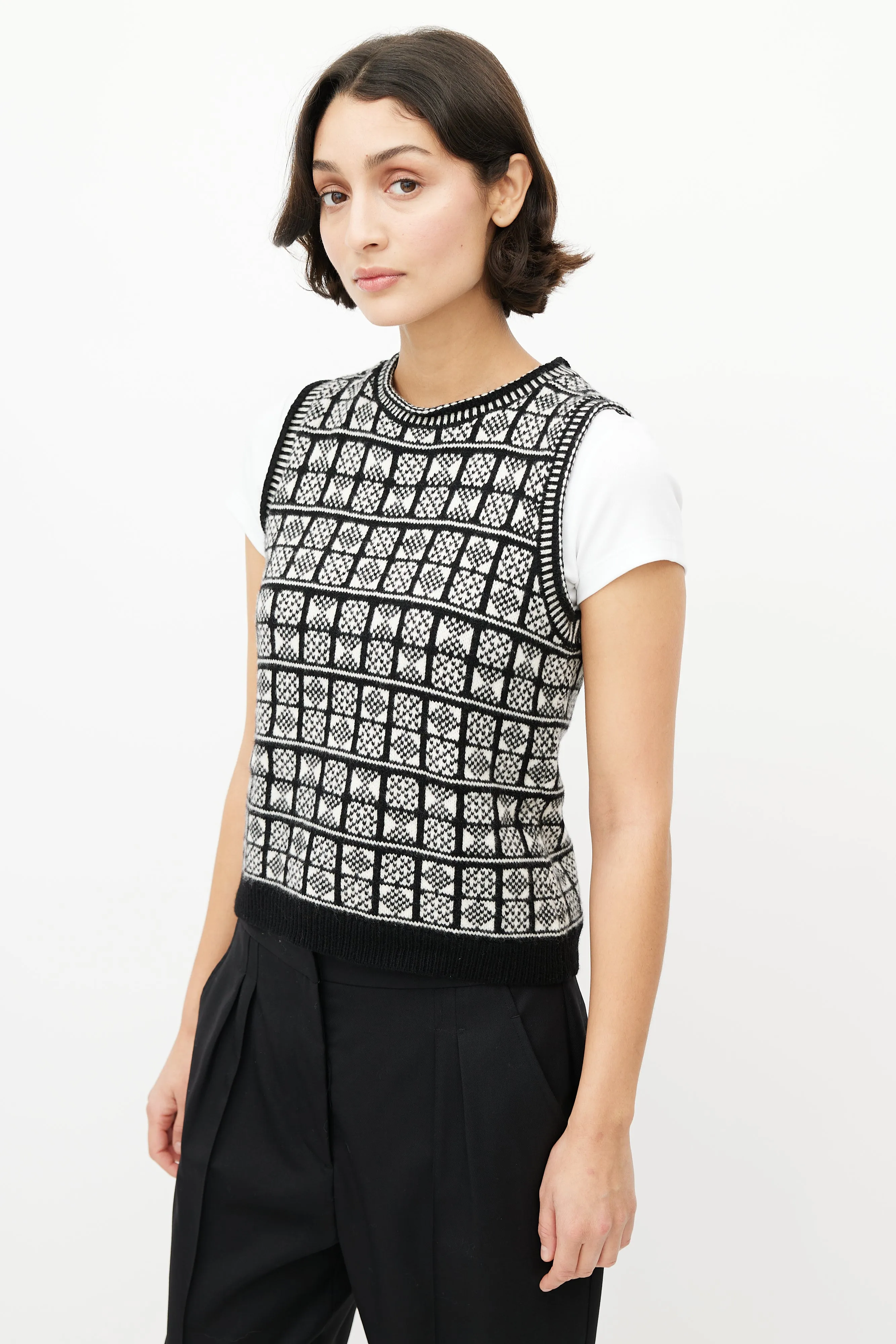 Black & White Wool Knit Vest