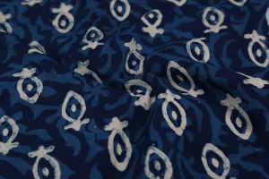 Blue & White Motifs Printed Rayon Fabric