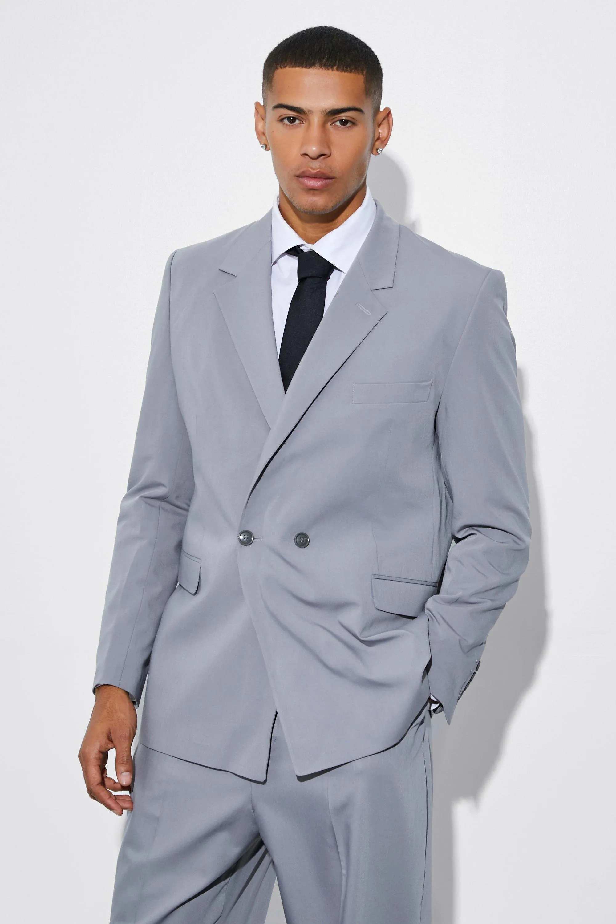 Boohoo Oversized Double Breasted Suit Jacket, Gray