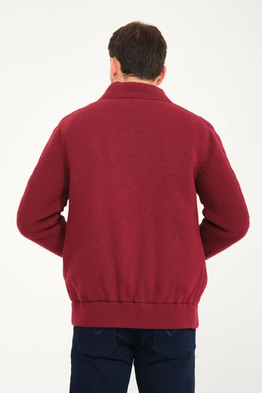 Burgundy Wool & Rex Fur Knit Cardigan