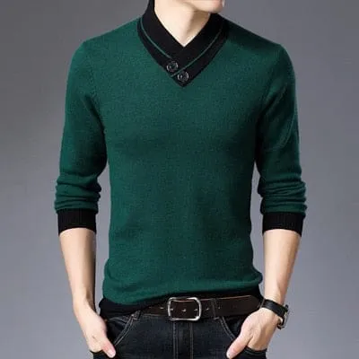 Casual Turtleneck Double Collar Slim Fit Men Sweater