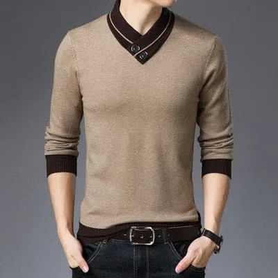 Casual Turtleneck Double Collar Slim Fit Men Sweater