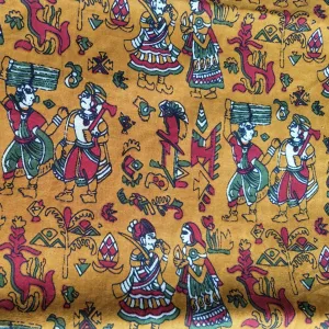 Cotton cambric 44 inches width- Yellow Folklore Fabric per meter