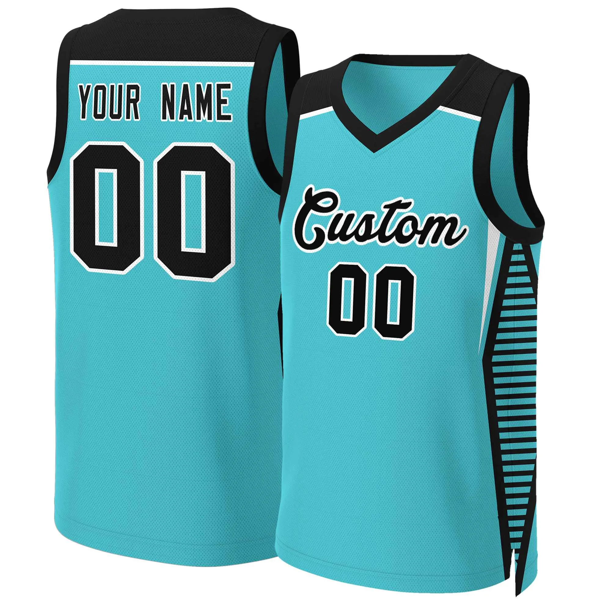 Custom Aqua Black-White Classic Tops Mesh Basketball Jersey