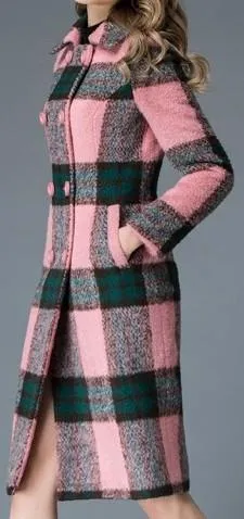 Double-Breasted Pink Check Coat