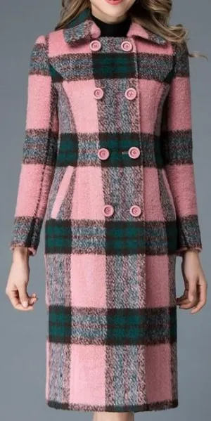 Double-Breasted Pink Check Coat