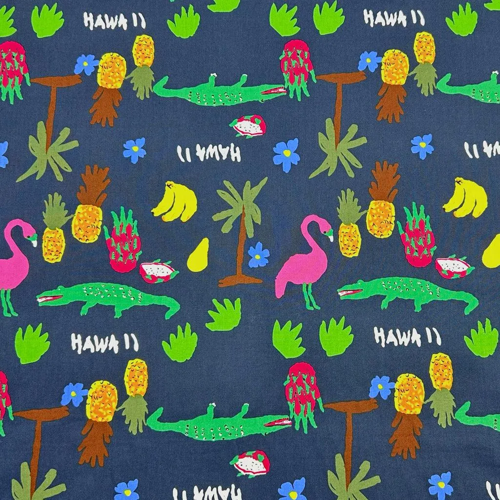 Drawn Tropical Scenery Cotton Poplin Fabric