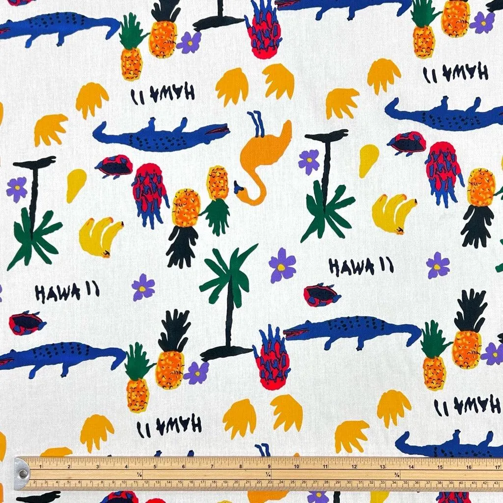 Drawn Tropical Scenery Cotton Poplin Fabric