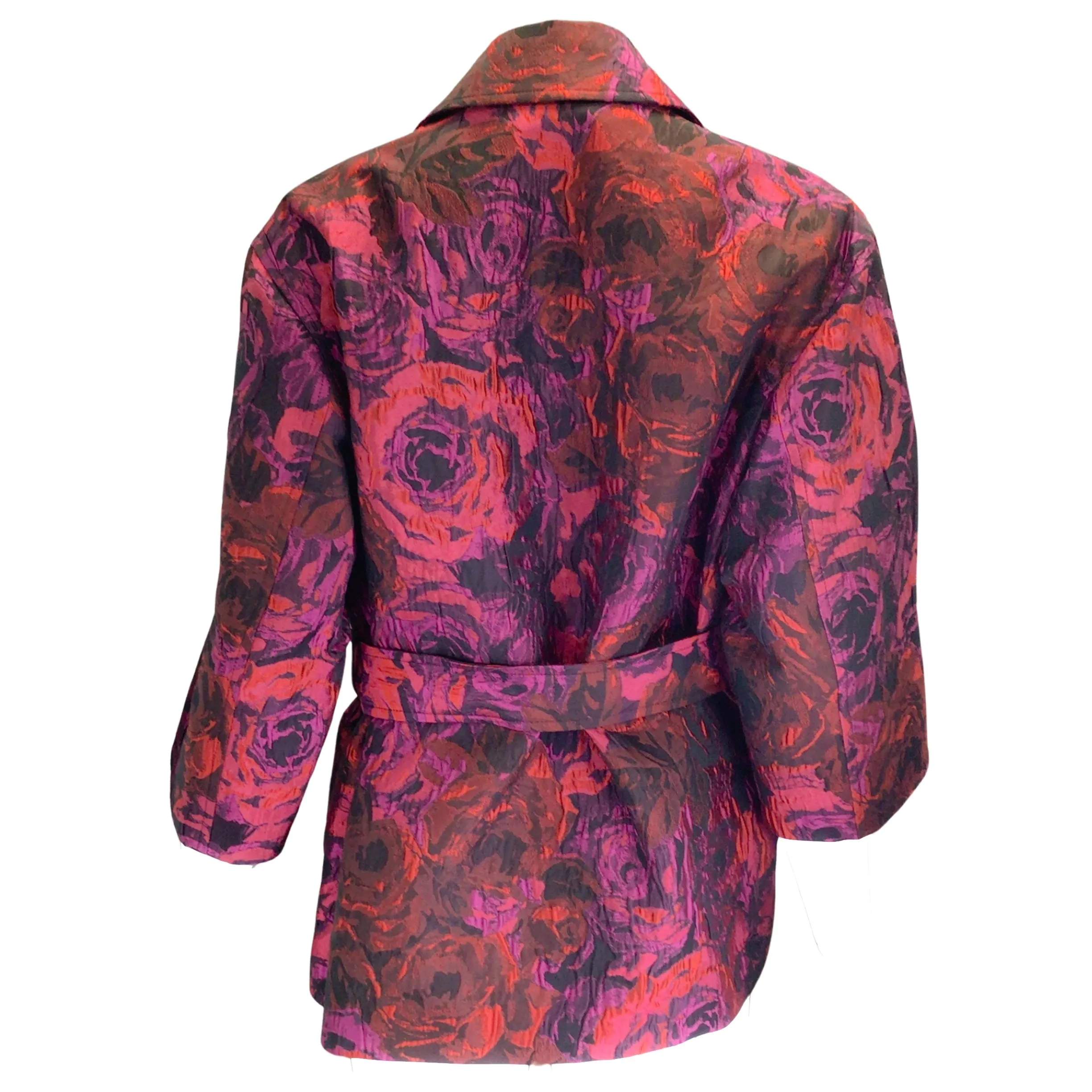 Dries van Noten Fuchsia / Red Multi Belted Jacquard Jacket