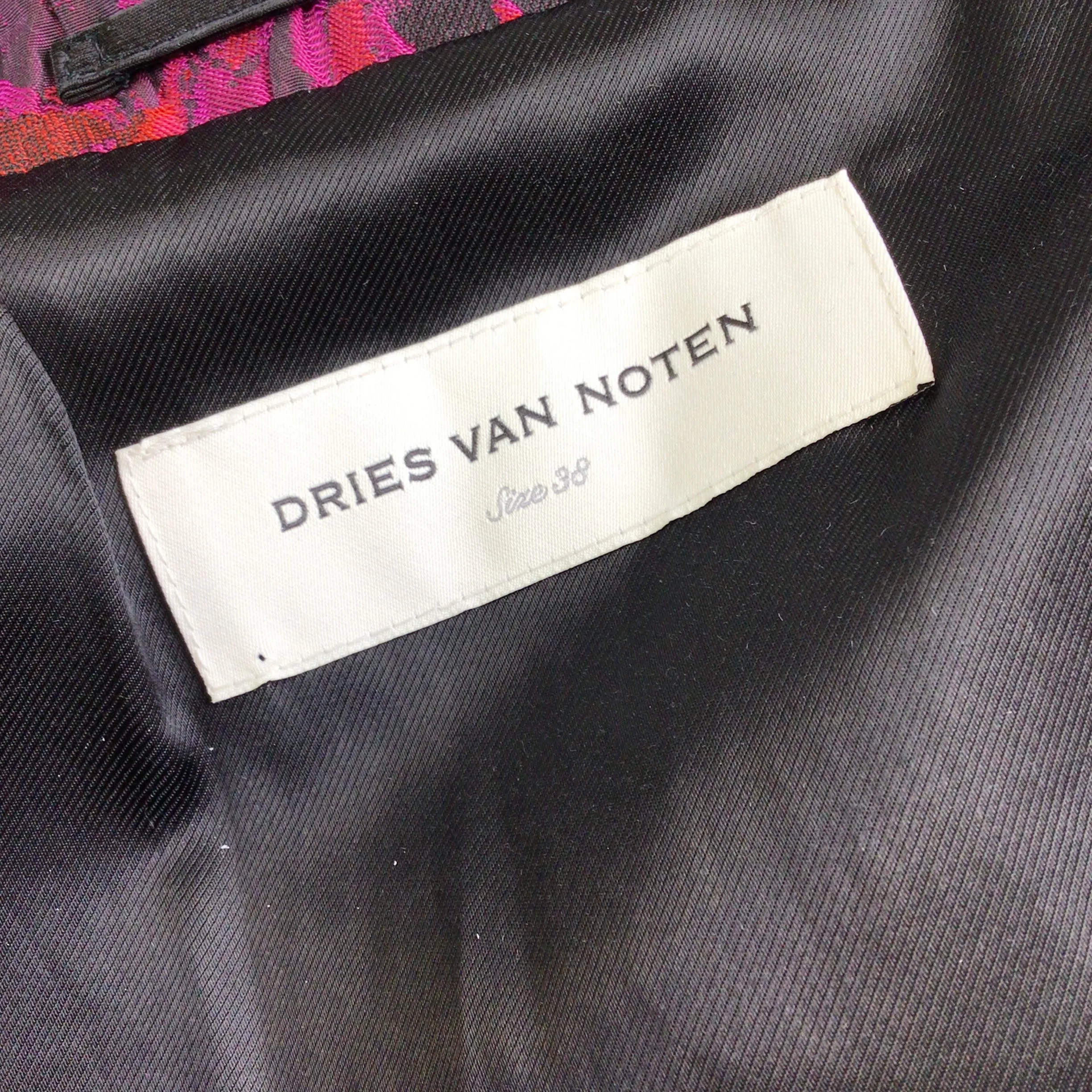 Dries van Noten Fuchsia / Red Multi Belted Jacquard Jacket