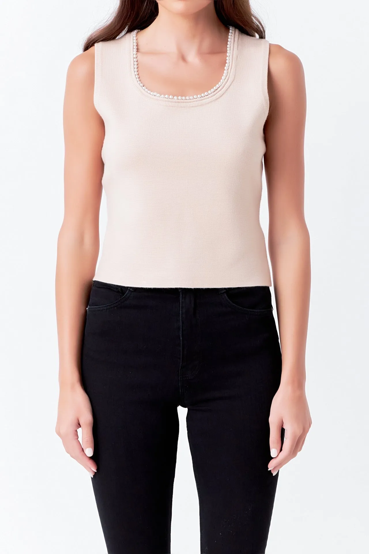 Endless Rose - Pearl Trim Knit Tank Top