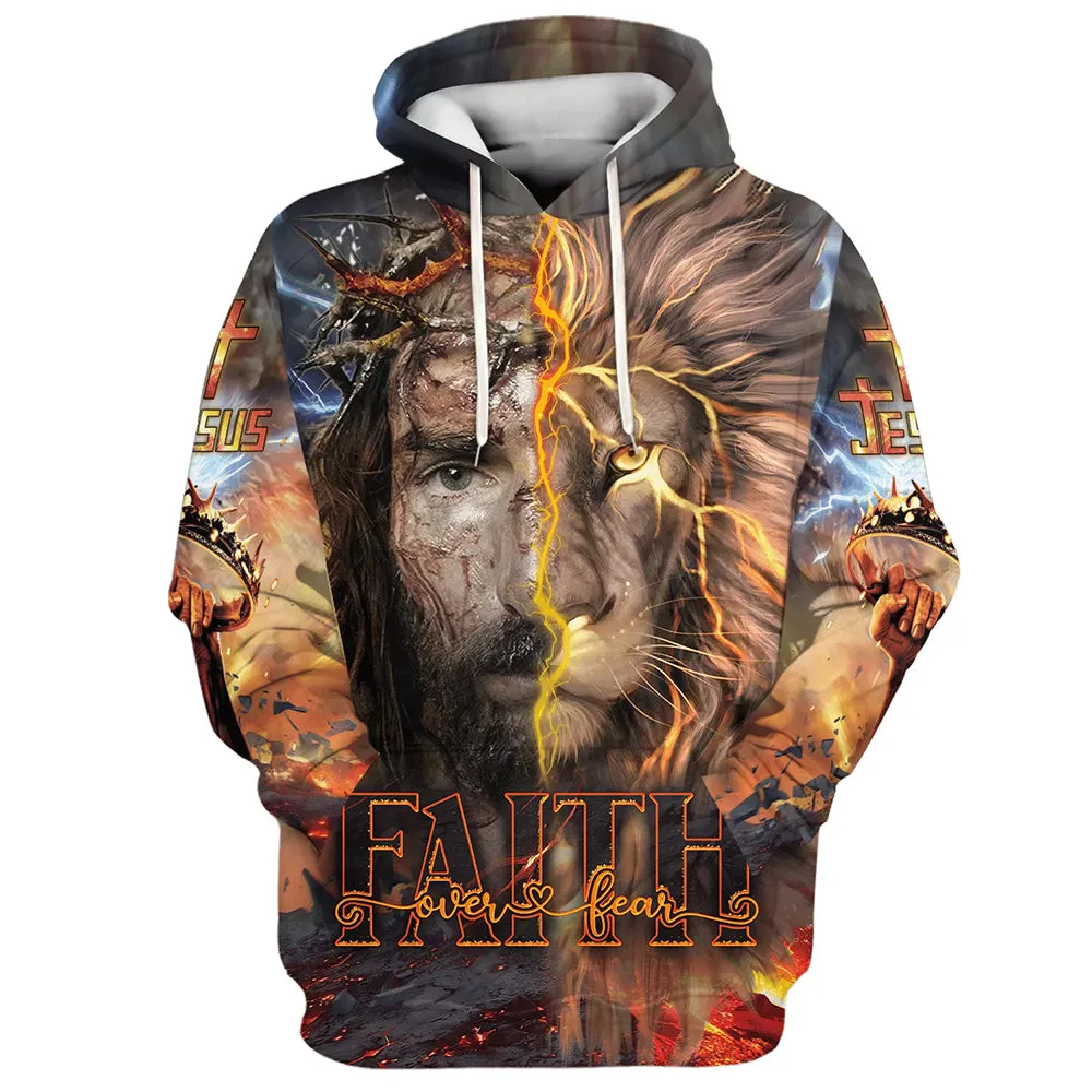 Faith Over Fear Jesus Lion Hoodies Jesus Hoodie Men & Women Christian Hoodie 3D Printed Hoodie