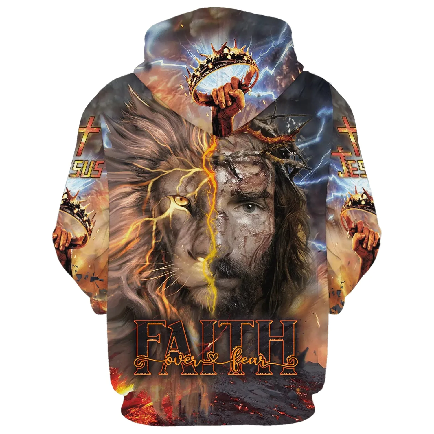 Faith Over Fear Jesus Lion Hoodies Jesus Hoodie Men & Women Christian Hoodie 3D Printed Hoodie