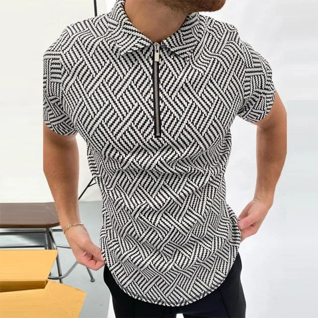 Fashion Patchwork Men Short Sleeve Polo Shirts Casual Turn-down Collar Zipper Design Tops Summer Harajuku Men's Streetwear