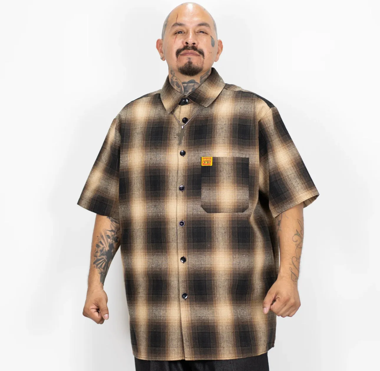 FB County Short Sleeve Checker Button Up Flannel