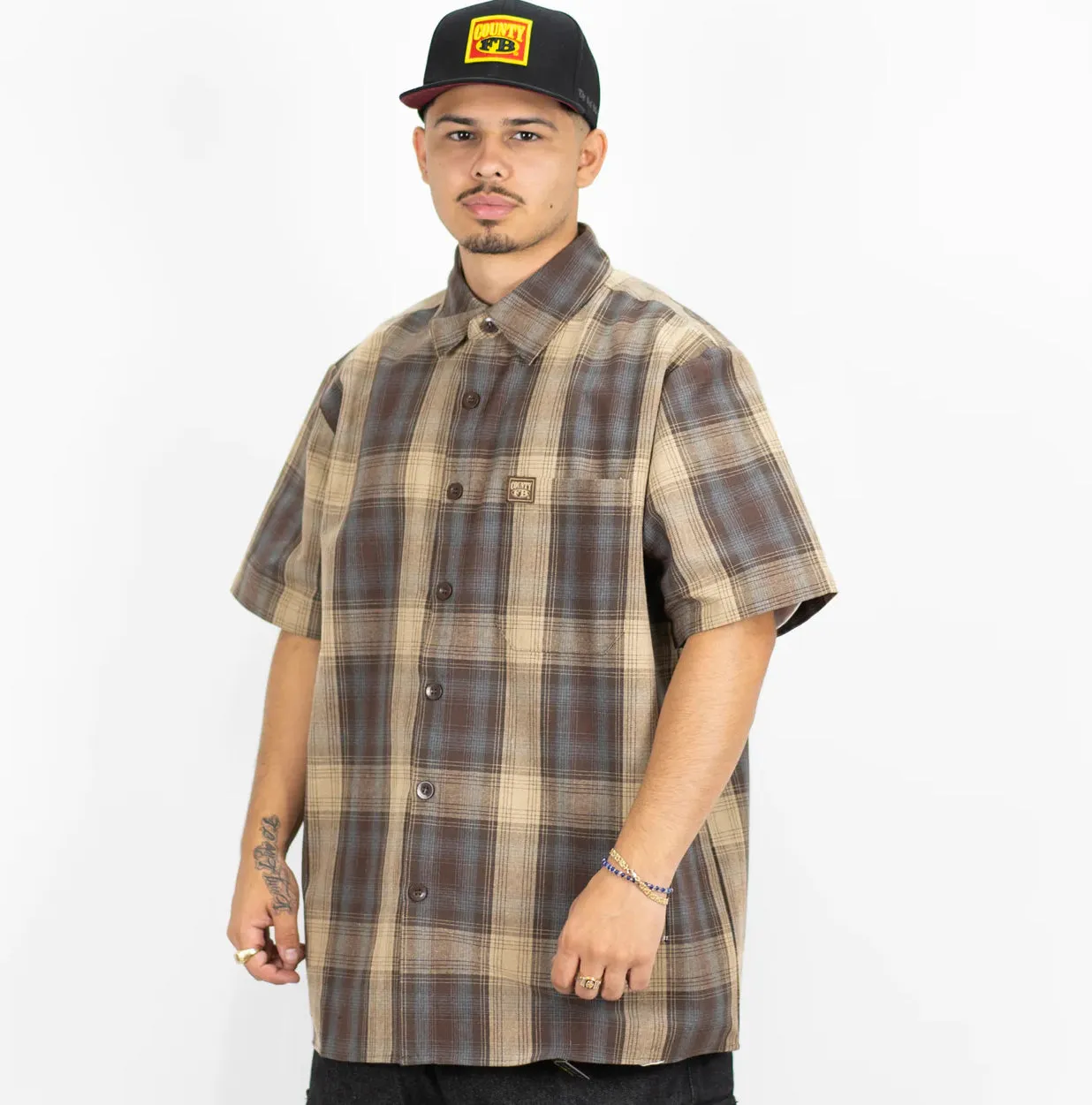 FB County Short Sleeve Checker Button Up Flannel