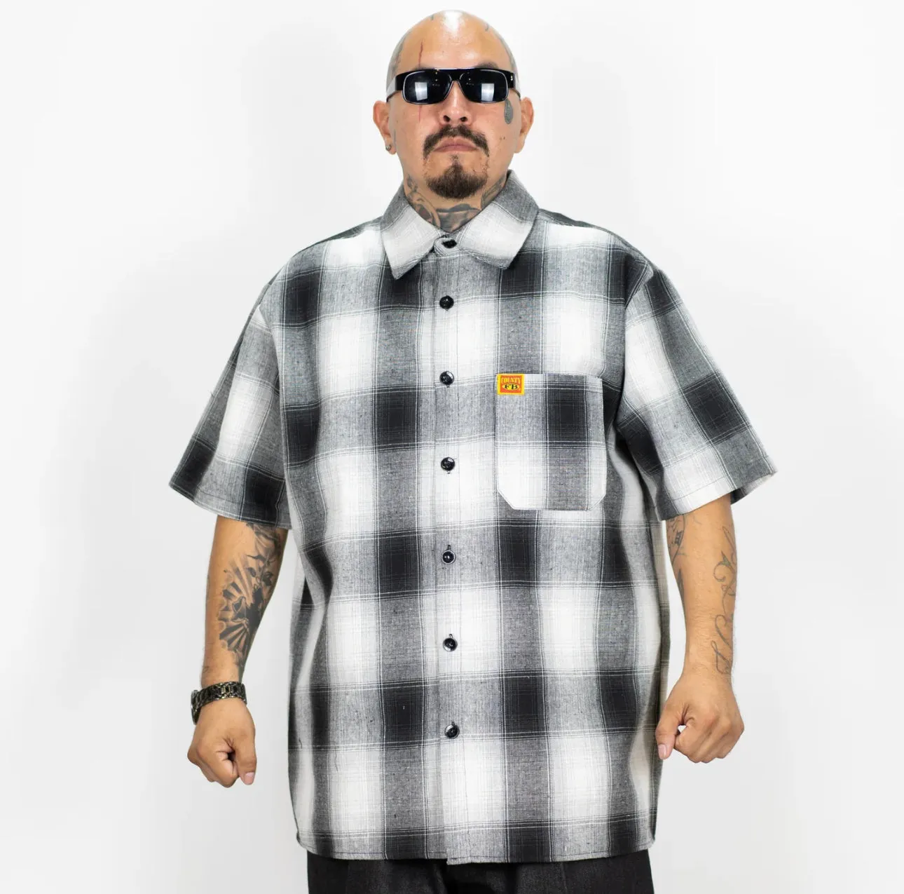 FB County Short Sleeve Checker Button Up Flannel