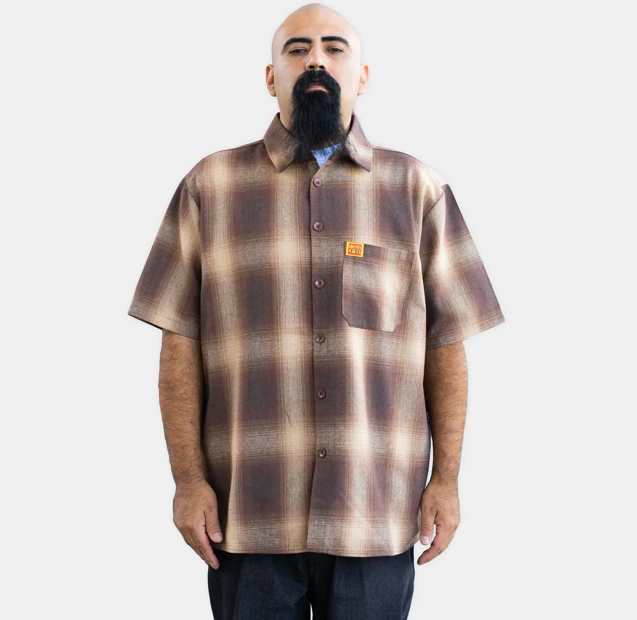 FB County Short Sleeve Checker Button Up Flannel