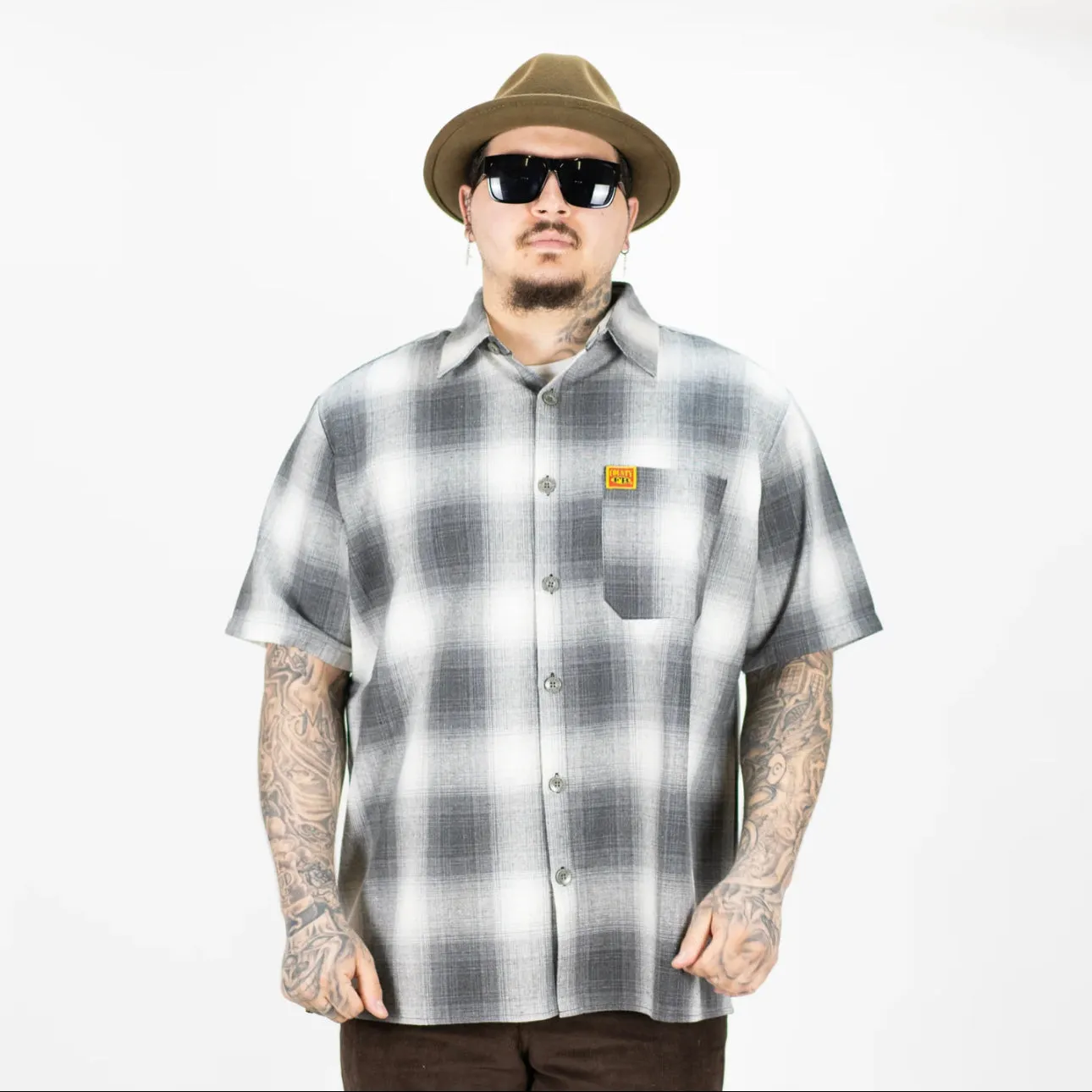 FB County Short Sleeve Checker Button Up Flannel