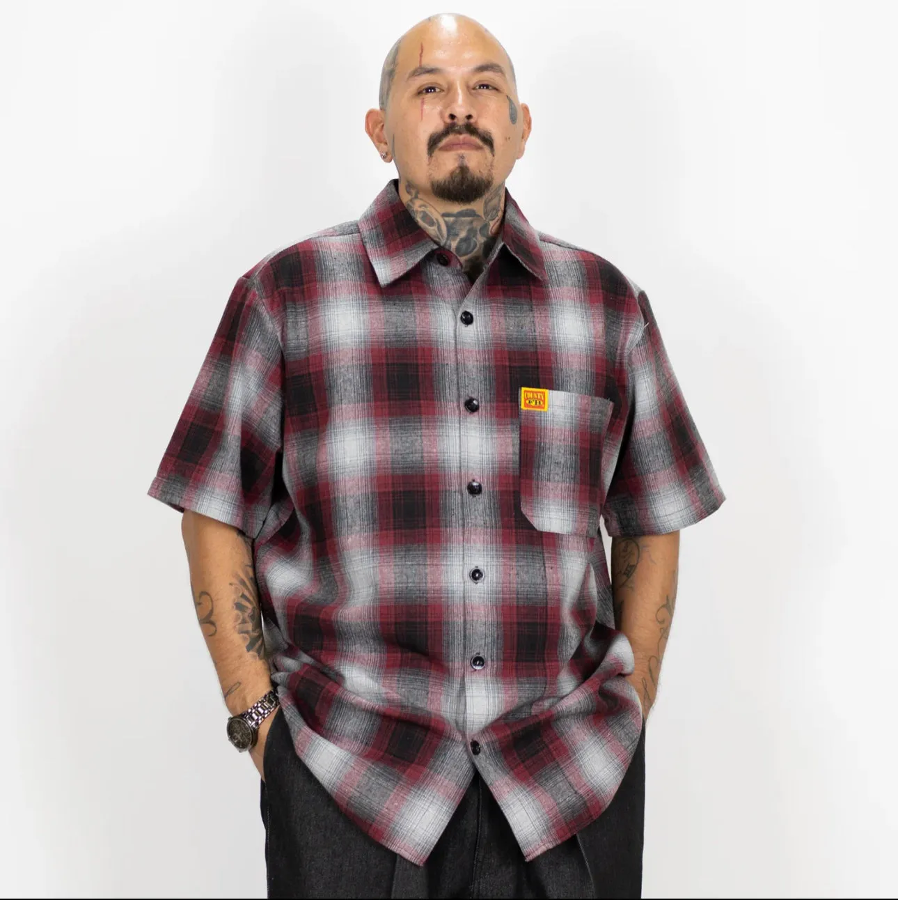 FB County Short Sleeve Checker Button Up Flannel