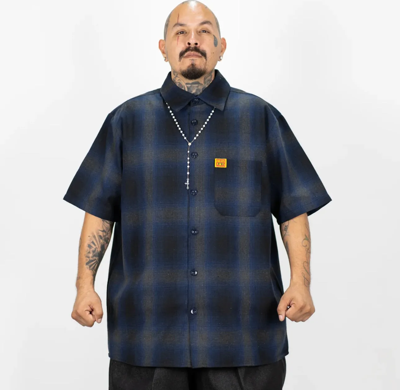 FB County Short Sleeve Checker Button Up Flannel