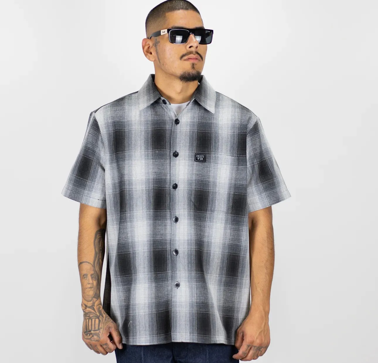 FB County Short Sleeve Checker Button Up Flannel