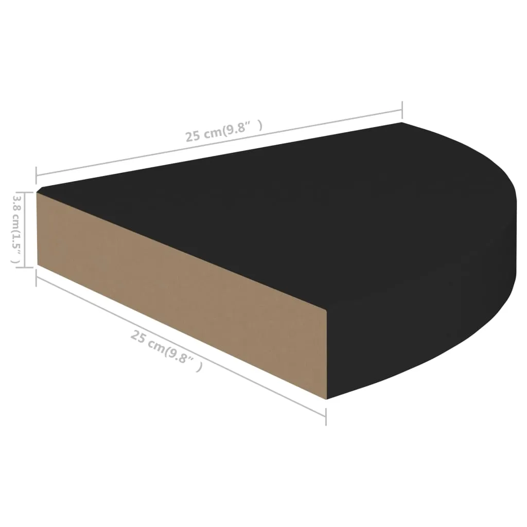 Floating Corner Shelf Black 25x25x3.8 cm MDF