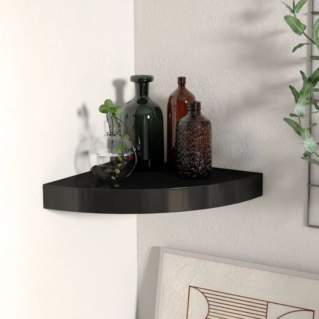 Floating Corner Shelf Black 25x25x3.8 cm MDF