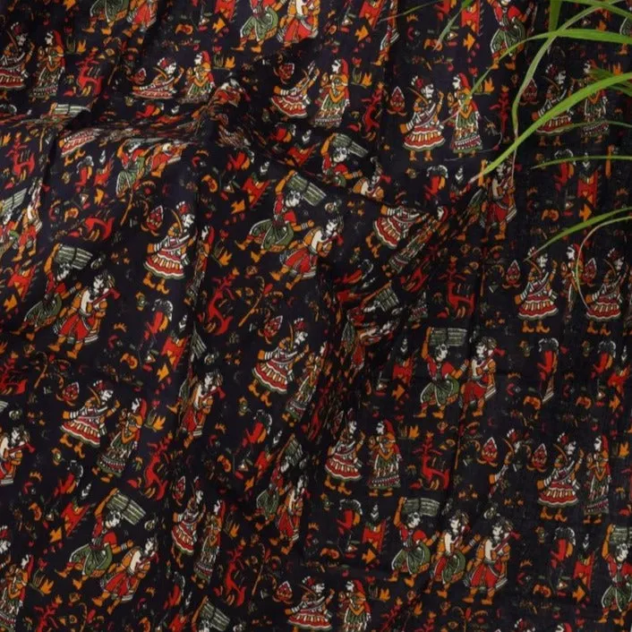 Folklore cotton cambric width 44 inches- Black Fabric per meter