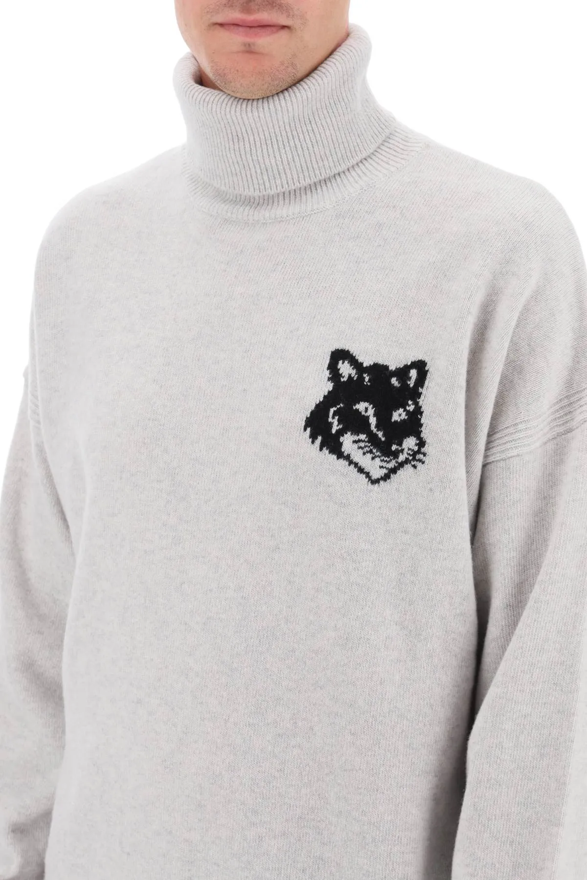 fox head inlay turtleneck sweater