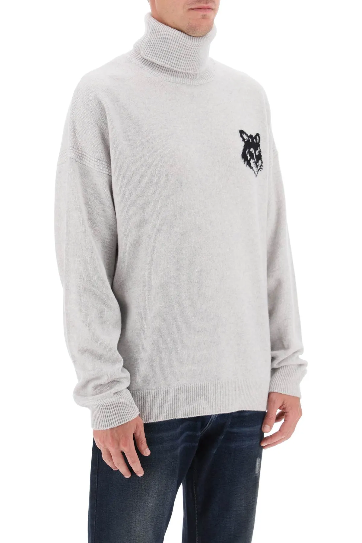 fox head inlay turtleneck sweater