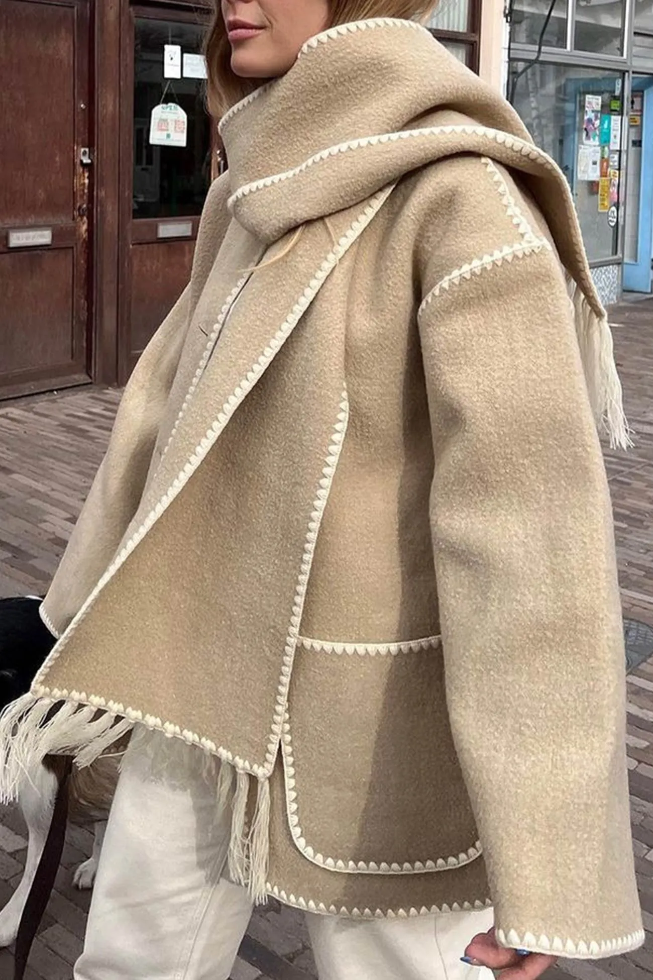 Fringe Hem With Scarf Coat