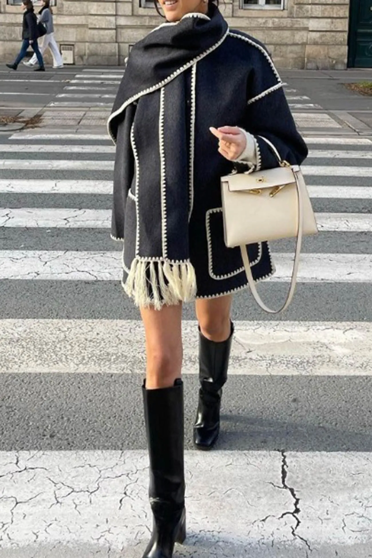 Fringe Hem With Scarf Coat