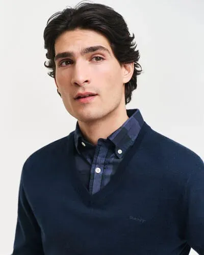 GANT - Extrafine Merino Wool V-Neck, Navy