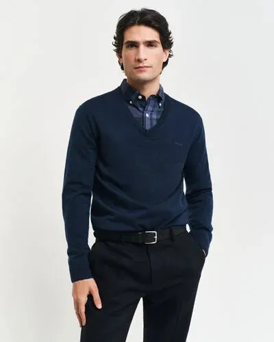 GANT - Extrafine Merino Wool V-Neck, Navy