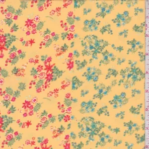 Golden Yellow Multi Mini Floral Crepe Fabric